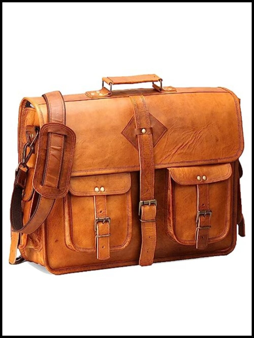 Genuine Leather Laptop Bag Full Grain Messenger Briefcase 18 Inch